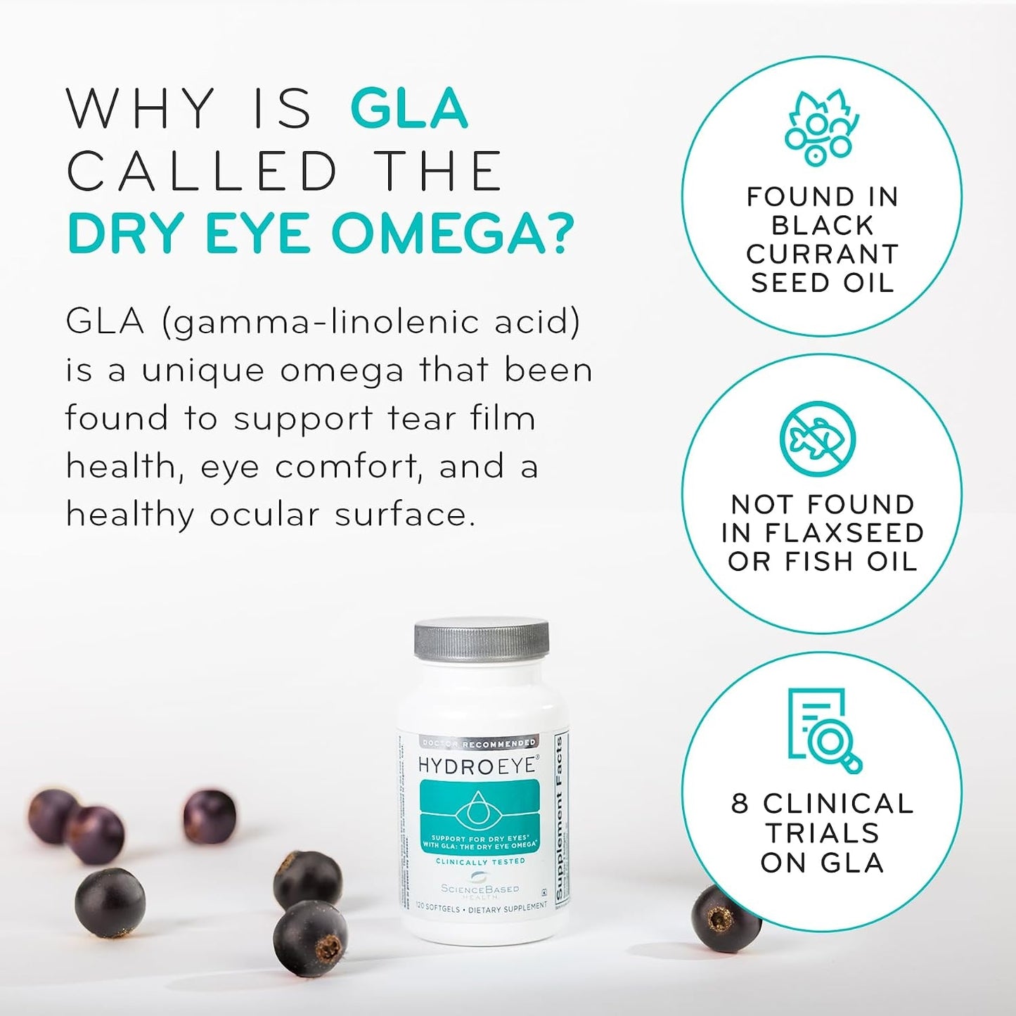 HydroEye Dry Eye Supplement – Clinically Tested with GLA & Omega-3 – Supports a Healthy Tear Film for Lasting Eye Comfort – 120